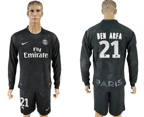 Paris Saint-Germain #21 Ben Arfa Sec Away Long Sleeves Soccer Club Jersey - Click Image to Close